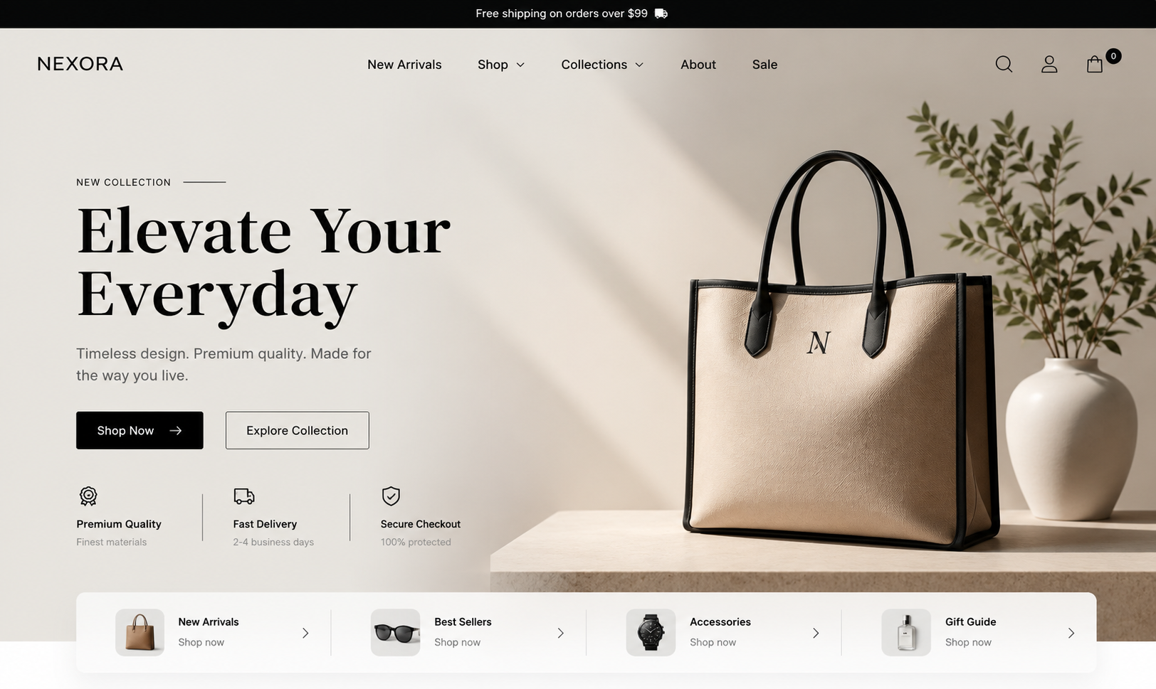 Nexora commerce website made with Muse