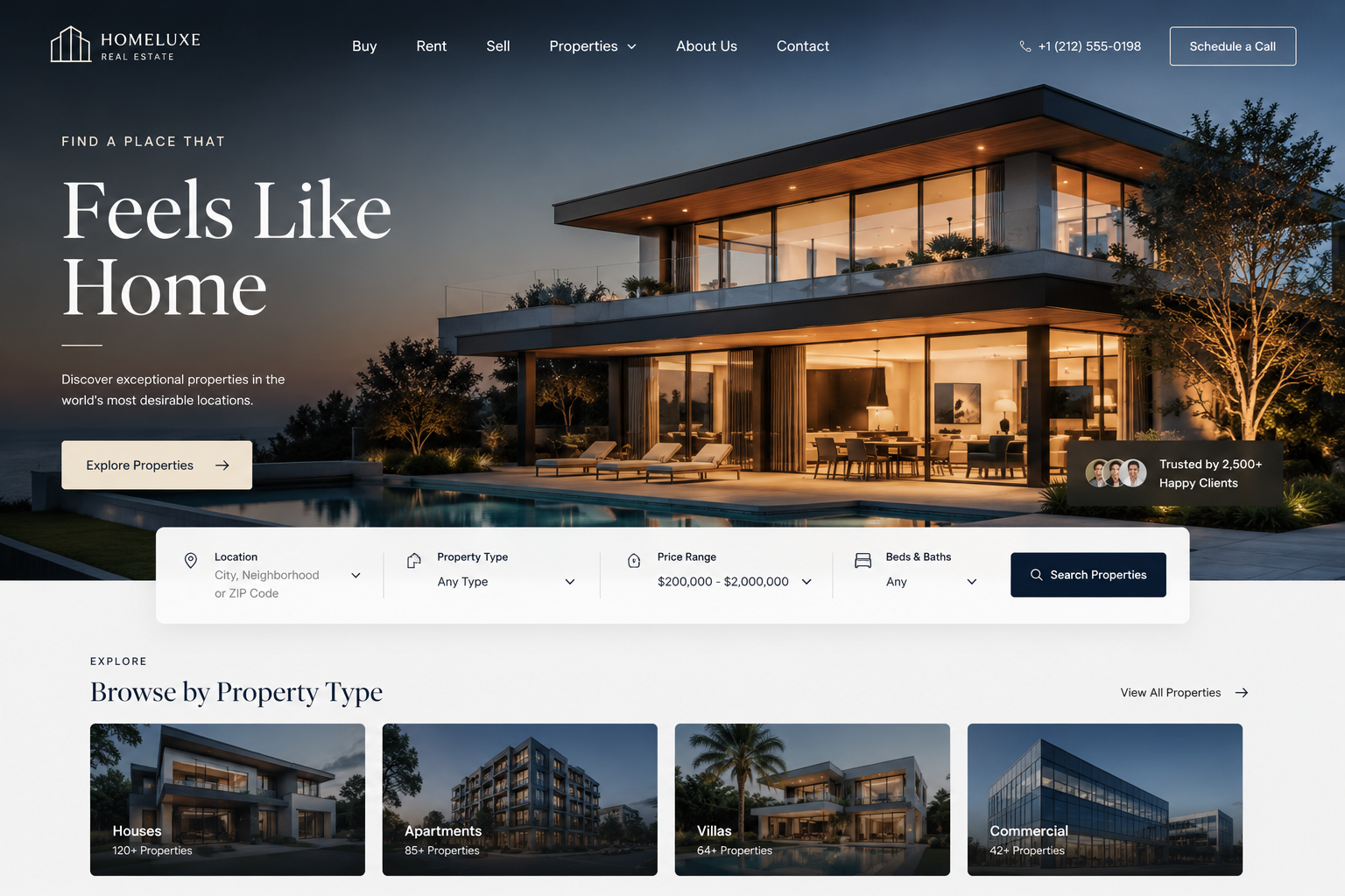 Homeluxe real estate website made with Muse