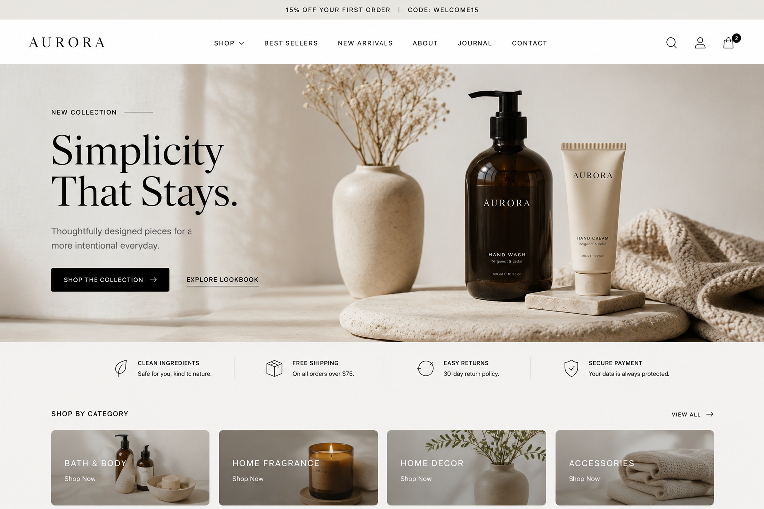 Aurora retail website made with Muse