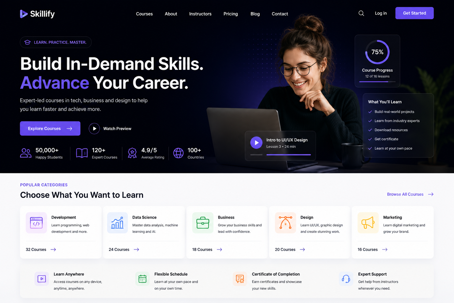 Skillify education website made with Muse